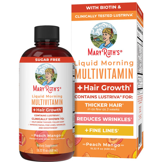 MaryRuth Organics Liquid Multivitamin+Hair Growth | Biotin 10000mcg | Lustriva Hair Growth Supplement | Clinically Tested in Women for Thicker Hair&Facial Wrinkle | Skin Care | Ages 18+